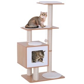 Árbol rascador para gatos de madera 71,5x49,5x120 cm con cueva, plataformas y postes de sisal