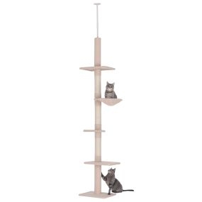 Árbol rascador para gatos de suelo a techo 230-260 cm ajustable 5 plataformas hamaca sisal beige