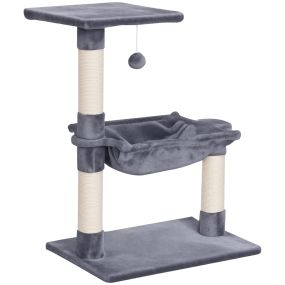 Árbol rascador para gatos 50x36x70 cm con hamaca, plataforma, postes de sisal y bola colgante gris