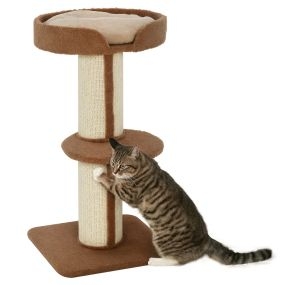 Árbol Rascador para Gatos Altura 91 cm Árbol para Gatos Torre para Gatos de 3 Niveles con Nido Plataforma y Poste de Sisal 45x45x91 cm Marrón Claro