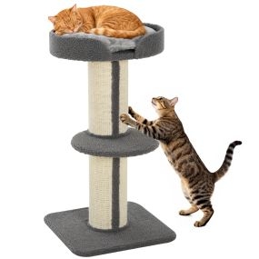 Árbol rascador para gatos 91 cm 3 niveles con nido plataforma y poste de sisal gris