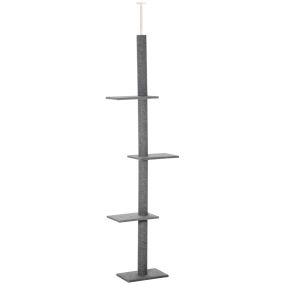 Árbol para gatos de suelo a techo 43x27x228-260 cm con altura ajustable y 4 plataformas grises