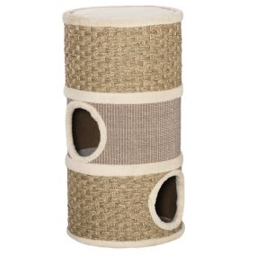 Barril rascador para gatos de 3 niveles, 70 cm, sisal, caqui y café, Ø37,5x70 cm