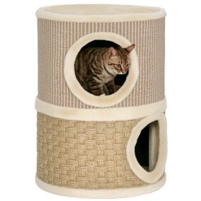 Barril rascador para gatos de 2 niveles 49 cm con cama sisal Ø35,5x49 cm caqui y café