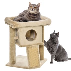 Árbol rascador para gatos pequeños 57 cm con poste de sisal, rampa, cueva, cama y bola colgante, café