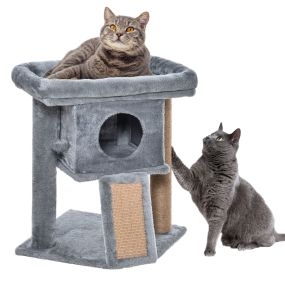 Árbol rascador para gatos pequeños 57 cm con poste de sisal, rampa, cueva, cama y bola, gris claro
