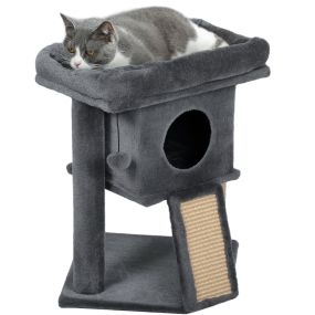 Árbol rascador para gatos pequeños 57 cm con poste de sisal, cueva, cama y bola colgante, gris oscuro