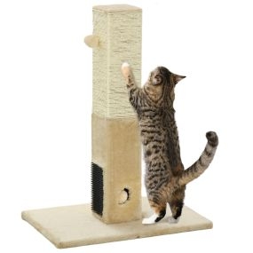 Poste rascador para gatos 79 cm con bola colgante y cascabel yute beige y crema