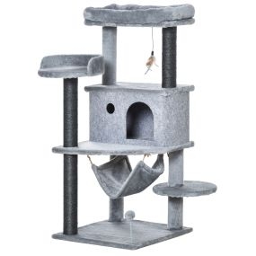 Árbol rascador para gatos 107 cm con cueva de fieltro desmontable, hamaca y juguetes gris