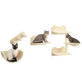 Estante de escalada para gatos de pared 4 piezas con hamaca nido rascador y poste de sisal beige