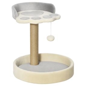 Árbol rascador para gatos 44 cm con 2 camas, poste de yute, juguete colgante, gris claro