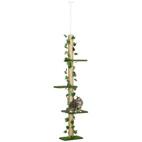 Árbol para gatos de suelo a techo 202-242 cm con 3 plataformas y postes rascadores verde