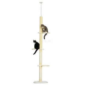 Árbol para gatos de suelo a techo 220-260 cm ajustable con 3 plataformas y poste de sisal amarillo