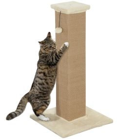 Poste rascador para gatos 81 cm con yute y bola colgante beige 41x41x81 cm