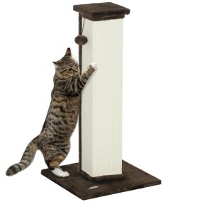 Poste rascador para gatos 81 cm con sisal y bola colgante marrón 41x41x81 cm