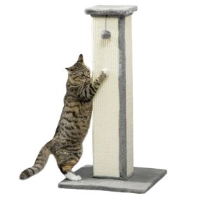 Poste rascador para gatos 81 cm con sisal y bola colgante 41x41x81 cm gris