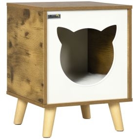 Caseta de madera para gatos interior con cojín lavable y patas elevadas 34x34x44,5 cm marrón
