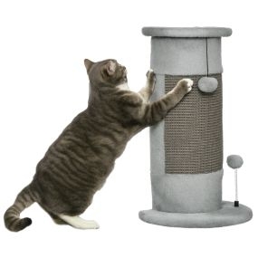 Poste rascador para gatos 58 cm de sisal con bolas colgantes gris 34x25,5x58 cm