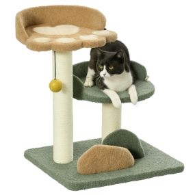 Árbol rascador para gatos pequeño 52 cm con cama poste de sisal y bola colgante multicolor