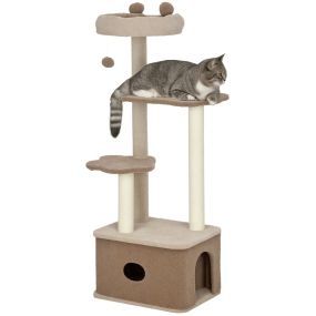 Árbol rascador para gatos 133 cm con nido, plataformas, bola colgante y poste de yute café