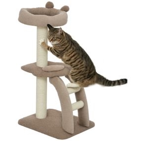 Árbol rascador para gatos 88 cm con nido, plataformas, bola colgante, escalera y poste de sisal café