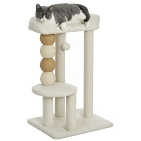 Árbol rascador para gatos 76 cm con revestimiento de borreguillo, plataformas, bola colgante y poste de yute beige
