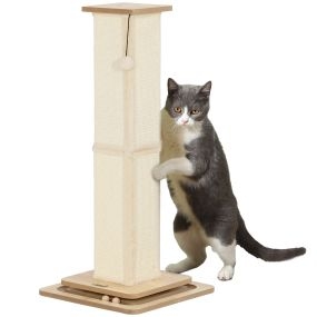 Poste rascador para gatos 87 cm con bola colgante y poste de sisal color roble