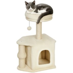 Rascador para gatos 66 cm árbol torre de escalada con cama cueva plataforma bola colgante y poste de yute beige