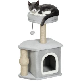 Rascador para gatos 66 cm árbol de escalada con cama cueva plataforma bola colgante y poste de yute gris claro