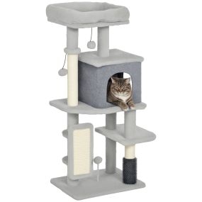 Árbol rascador para gatos 104 cm gris claro con plataformas, poste, cepillo, bolas y almohadilla