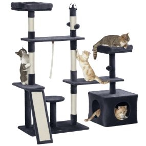 Árbol rascador para gatos 134 cm con nidos, cueva, plataformas, bolas y postes de sisal gris oscuro