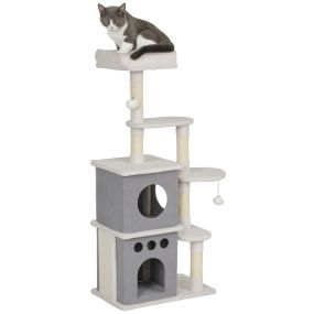 Árbol rascador para gatos 126 cm con nidos, plataformas, bolas colgantes y postes de sisal crema