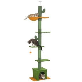 Árbol para gatos de suelo a techo 230-275 cm con plataformas, cueva, hamaca y sisal, verde