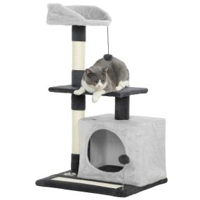 Árbol rascador para gatos 85 cm con plataformas, cueva, postes de sisal y bolas, gris claro y negro