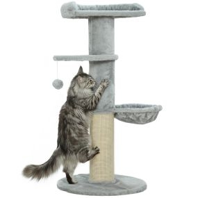 Árbol rascador para gatos 103,5 cm gris claro con cama, hamaca, plataforma, poste de sisal y bola colgante