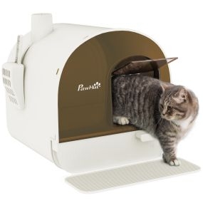 Arenero cerrado para gatos con bandeja extraíble, pala, alfombrilla y filtro, 43x44x47 cm blanco