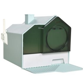 Arenero cubierto para gatos con bandeja extraíble, pala, pedal y filtro desodorizante 47x45x42 cm azul