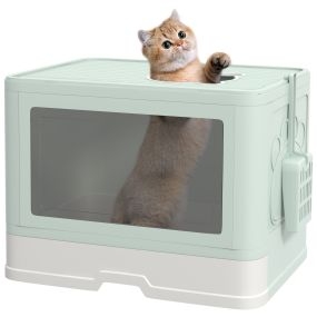 Arenero cubierto para gatos desmontable con bandeja extraíble 48,5x38x36,5 cm verde claro y blanco