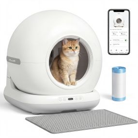Arenero Gatos Autolimpiable 72L, Extragrande, Arenero Autolimpiable, Control por APP, Control de Olores y Ruido, Sensores de Seguridad, Gel Desodorante, Alfombrilla y Bolsas de Basura