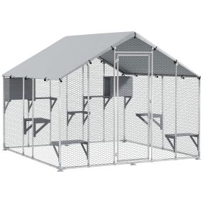 Jaula grande para gatos exterior 240x193x195 cm plata con 2 casitas y 7 plataformas