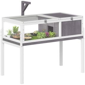 Casa para tortugas de madera, terrario para reptiles con 2 techos abatibles, bandeja extraíble