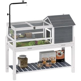 Casa de madera para tortugas, terrario para reptiles con soporte de lámpara ajustable y bandeja extraíble