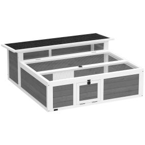Casa para tortugas de madera con ventana transparente, techo abatible y puertas, 113x106,5x44,5 cm, gris oscuro