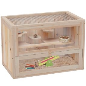 Jaula para hámster de madera natural de 2 niveles 60x35x42 cm
