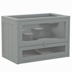 Jaula para hámster de madera de 2 niveles con plataformas y escaleras 60x35x42 cm gris