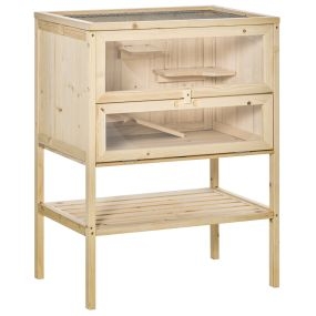 Jaula de madera para hámster y ratones con 5 plataformas, rampa, techo abatible y ventana, 60x40x80 cm natural