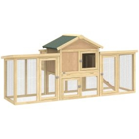 Gallinero exterior grande de madera 204x85x93 cm con caja de anidación, corral y bandeja extraíble