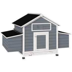 Gallinero de madera para exterior con 2 nidos, bandeja extraíble y techo impermeable, 150x100x96,5 cm, gris