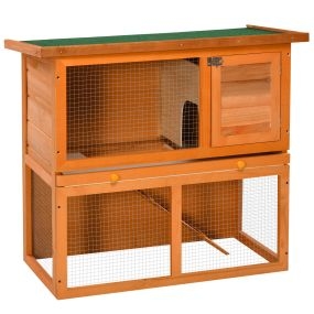 Conejera de madera 90x45x80 cm para conejos y cobayas con corral de metal y techo asfáltico