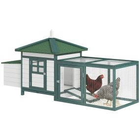Gallinero de madera exterior con nidos, corral, techo asfáltico impermeable, 196x76x97 cm, verde